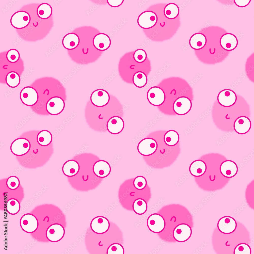Kids seamless fluffy circle eyes cartoon bolls pattern for fabrics and textiles and linens and wrapping paper