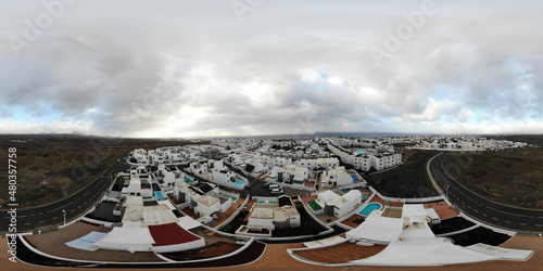 360 degree sphere panoramic aerial photo taken in the beautiful Lanzarote in Spain one of the Canary islands.