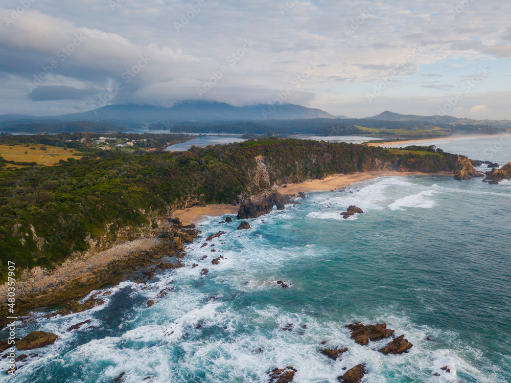 Aerial view of horse head rock at NSW South Coast, Australia.