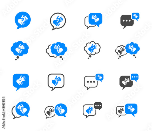 Set Icons Sign Language Deaf People Communicate 