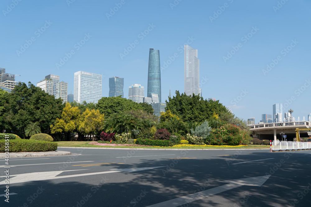 Road and Chinese modern city buildings background Road and Chinese modern city buildings background