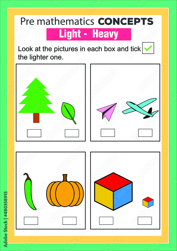 Pre math concepts. Heavy light. educational children game. Kids activity sheet, heavier and