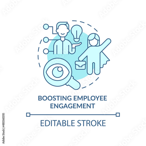 Boosting employee engagement turquoise concept icon. Business transparency abstract idea thin line illustration. Isolated outline drawing. Editable stroke. Roboto-Medium, Myriad Pro-Bold fonts used