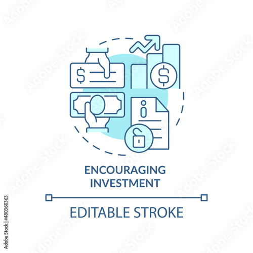 Encouraging investment turquoise concept icon. Benefits of business clarity abstract idea thin line illustration. Isolated outline drawing. Editable stroke. Roboto-Medium, Myriad Pro-Bold fonts used