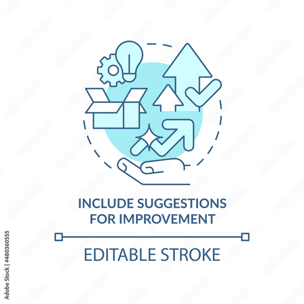 Include suggestions for improvement turquoise concept icon. Business abstract idea thin line illustration. Isolated outline drawing. Editable stroke. Roboto-Medium, Myriad Pro-Bold fonts used Include suggestions for improvement turquoise concept icon. Business abstract idea thin line illustration. Isolated outline drawing. Editable stroke. Roboto-Medium, Myriad Pro-Bold fonts used