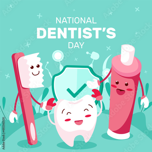 Flat national dentist's day illustration