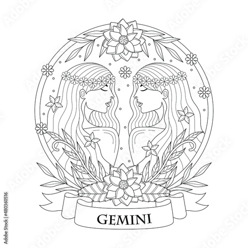 gemini horoscope illustration with outline or doodle style
