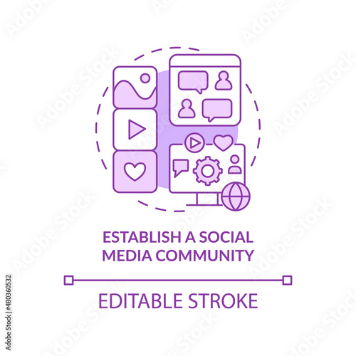 Establish social media community purple concept icon. Transparency online abstract idea thin line illustration. Isolated outline drawing. Editable stroke. Roboto-Medium, Myriad Pro-Bold fonts used