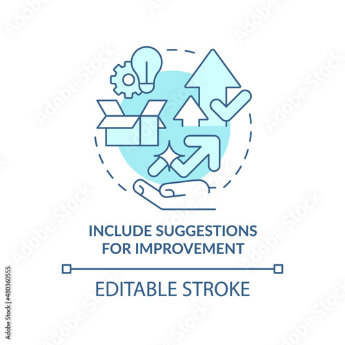 Include suggestions for improvement turquoise concept icon. Business abstract idea thin line illustration. Isolated outline drawing. Editable stroke. Roboto-Medium, Myriad Pro-Bold fonts used