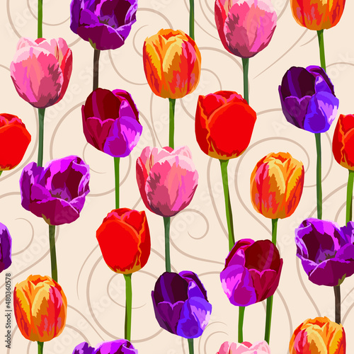 Tulip colored floral vector seamless pattern