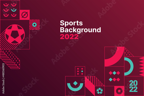 Sports background for event, tournament, invitation, or awards. Layout design template with geometric shapes. Championship in Qatar. Sports background trend 2022.