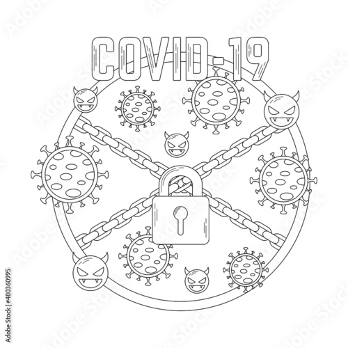Covid -19 illustration in doodle or outline style