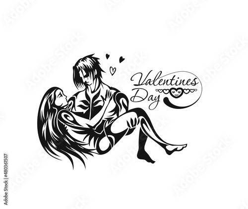 Romantic lovers for Valentine s Day  Cartoon Hand Drawn Sketch Vector Background.