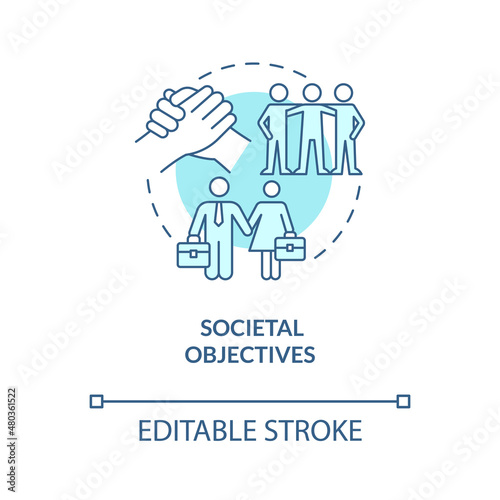 Societal objectives turquoise concept icon. Social needs and challenges. HR abstract idea thin line illustration. Isolated outline drawing. Editable stroke. Roboto-Medium, Myriad Pro-Bold fonts used