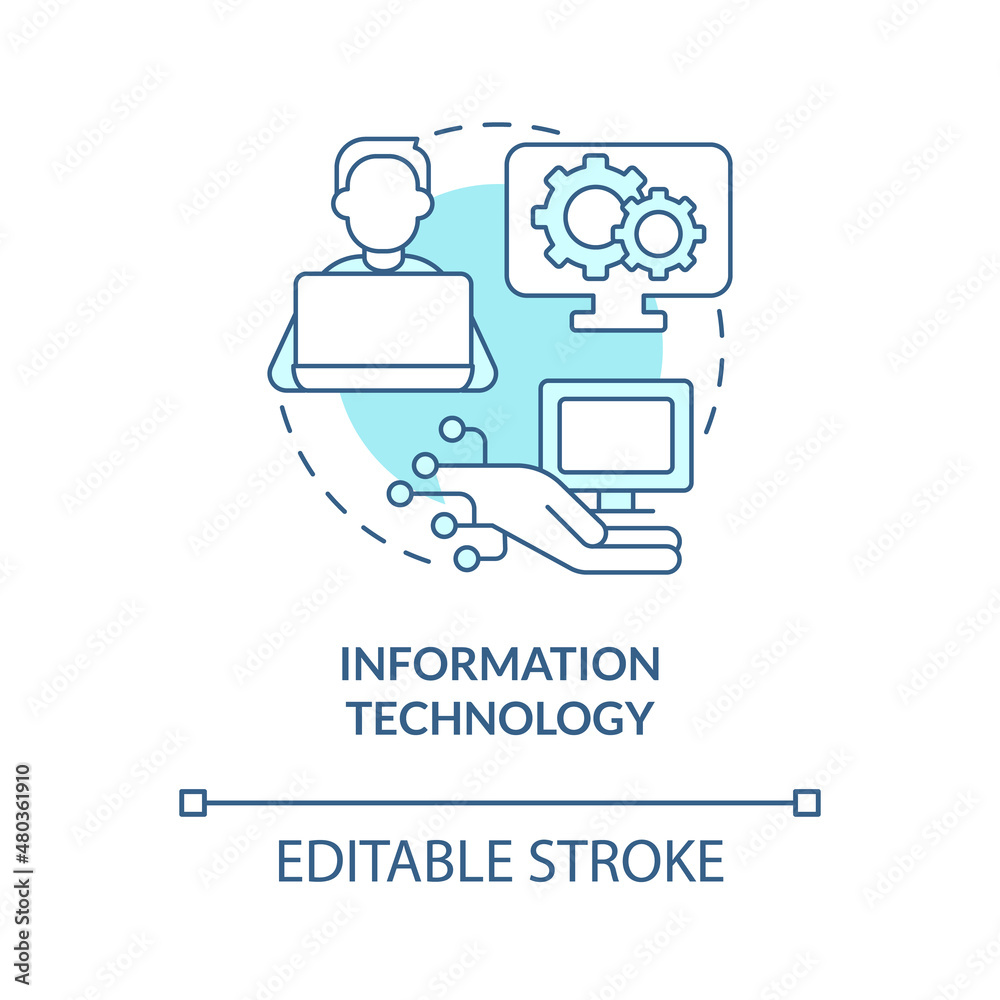 Information technology turquoise concept icon. Business management skills abstract idea thin line illustration. Isolated outline drawing. Editable stroke. Roboto-Medium, Myriad Pro-Bold fonts used Information technology turquoise concept icon. Business management skills abstract idea thin line illustration. Isolated outline drawing. Editable stroke. Roboto-Medium, Myriad Pro-Bold fonts used