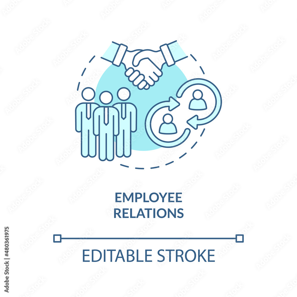 Employee relations turquoise concept icon. Skills for human resources abstract idea thin line illustration. Isolated outline drawing. Editable stroke. Roboto-Medium, Myriad Pro-Bold fonts used
