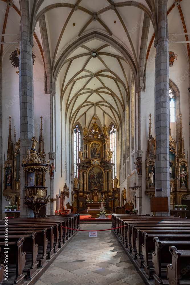Church of St. Vita, Gothic three-nave building, Cesky Krumlov, Czech Republic