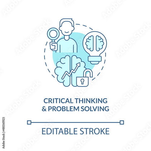 Critical thinking and problem solving turquoise concept icon. Management abstract idea thin line illustration. Isolated outline drawing. Editable stroke. Roboto-Medium, Myriad Pro-Bold fonts used