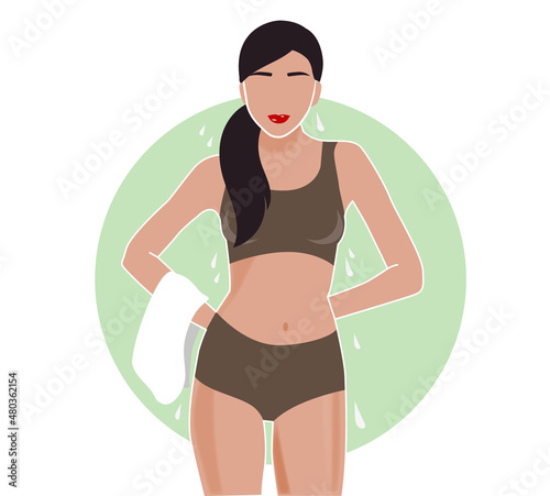 Woman fitness body sweat with towel