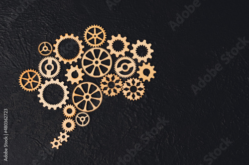 Human brain with cogwheels on black background © banusevim
