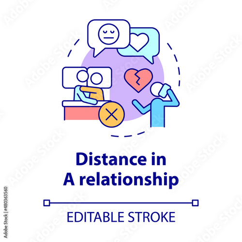 Distance in relationship concept icon. Lack of communication. Divorce reason abstract idea thin line illustration. Isolated outline drawing. Editable stroke. Roboto-Medium, Myriad Pro-Bold fonts used