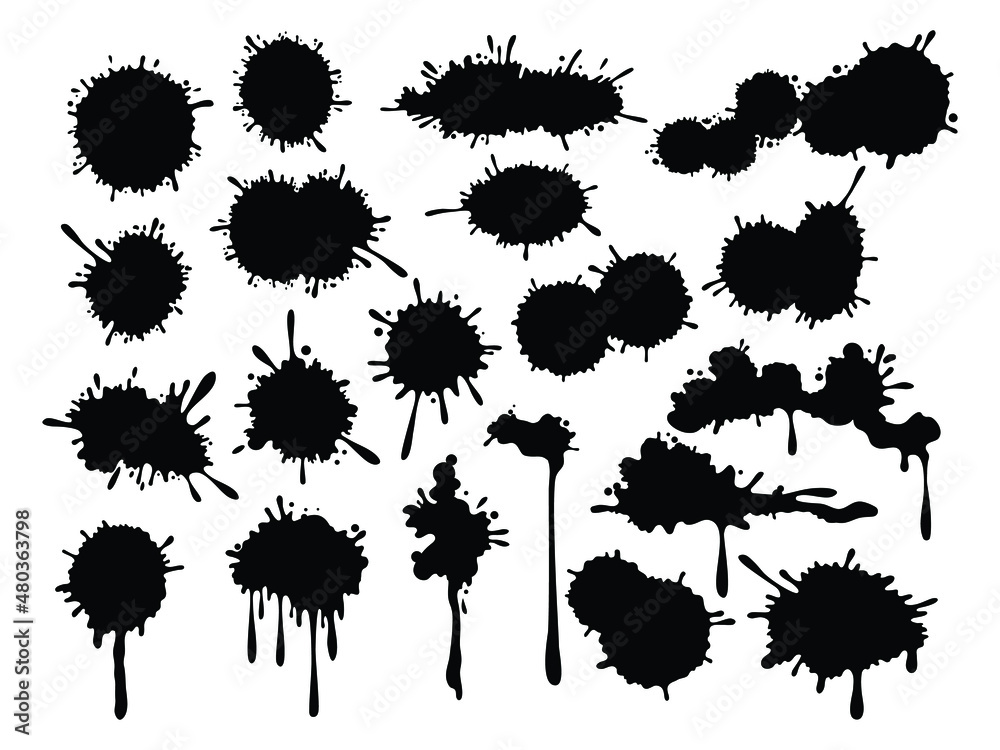 Set of silhouette blots. Collection of paint splash. Vector illustration splash of paint. Ink spots. Tattoo. Set of silhouette blots. Collection of paint splash. Vector illustration splash of paint. Ink spots. Tattoo.