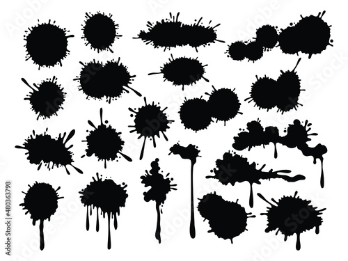 Set of silhouette blots. Collection of paint splash. Vector illustration splash of paint. Ink spots. Tattoo.