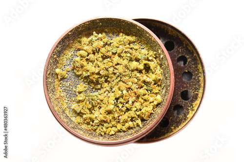 Grinder with cannabis , Marijuana buds