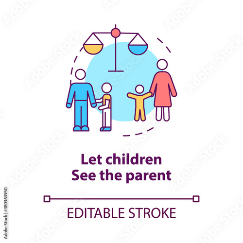 Let children see parent concept icon. Safe divorce process abstract idea thin line illustration. Isolated outline drawing. Editable stroke. Roboto-Medium, Myriad Pro-Bold fonts used
