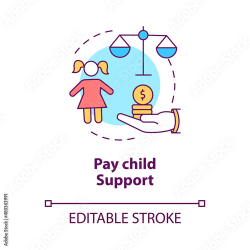 Pay child support concept icon. Take care of children. Divorce process abstract idea thin line illustration. Isolated outline drawing. Editable stroke. Roboto-Medium, Myriad Pro-Bold fonts used