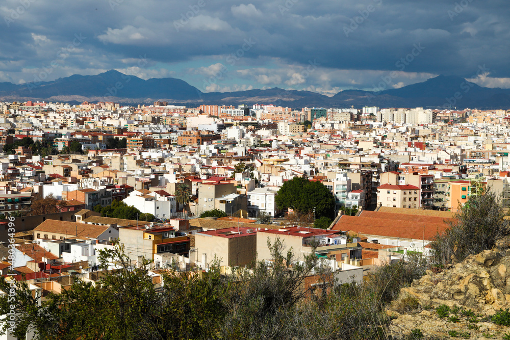 View of the roofs of the buildings of Alicante from the top of the Castillo Santa Barbara
