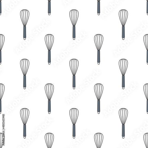Whisk Seamless Pattern On A White Background. Kitchen Utensil Theme Vector Illustration