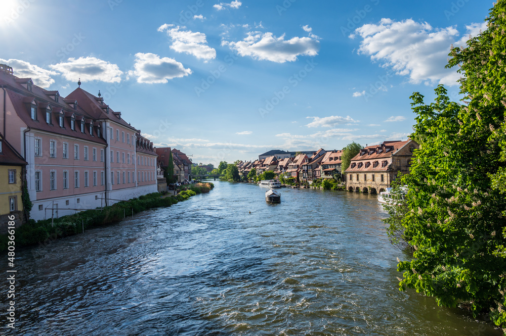 View on the river Regnitz from the old town hall of Bamberg