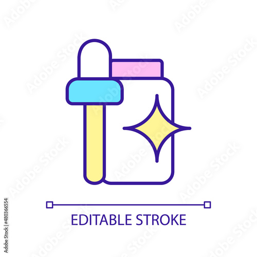 Serum cosmetic product RGB color icon. Professional skincare. Beauty routine and healthcare. Isolated vector illustration. Simple filled line drawing. Editable stroke. Arial font used