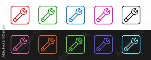 Fotografía Set line Wrench spanner icon isolated on black and white background