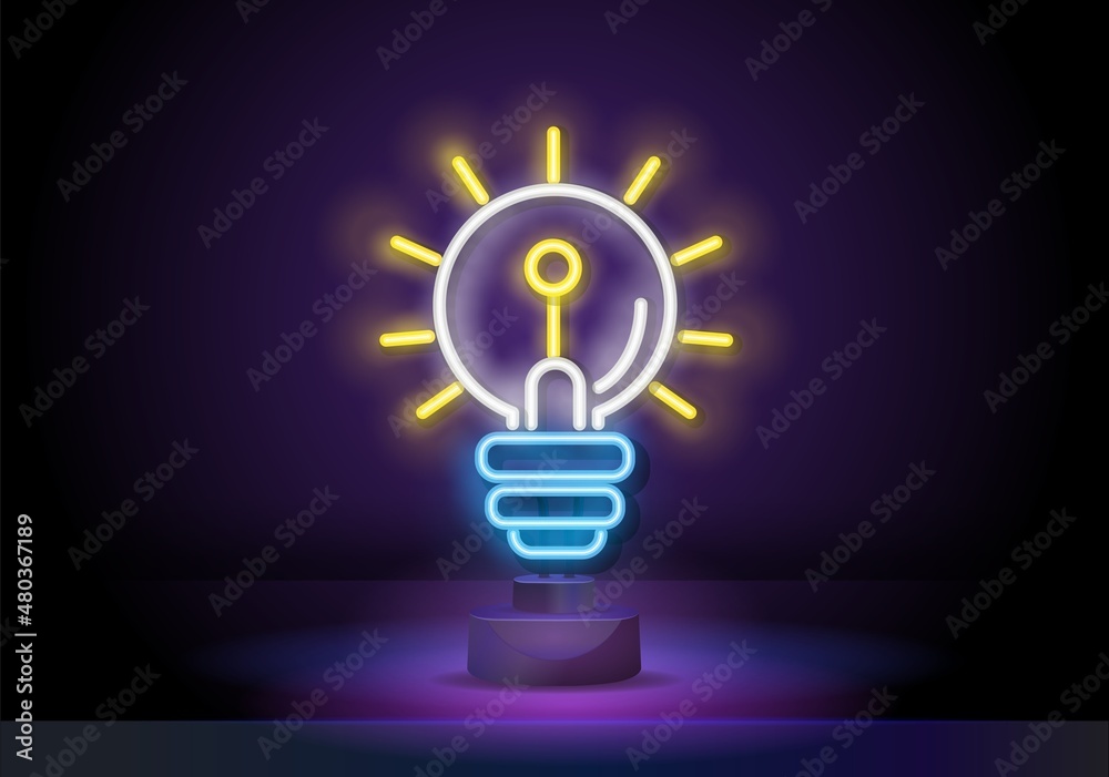 Light Bulb neon sign vector. Light Bulb Design template neon icon, light  banner, neon signboard, light symbol. Vector illustration Stock ベクター |  Adobe Stock
