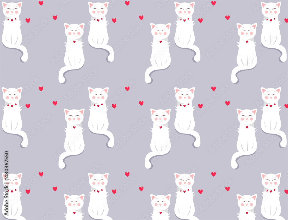 Pattern with cute cats in love. Valentines day background. Wallpaper. Romantic pattern. Pattern with cute cats in love. Valentines day background. Wallpaper. Romantic pattern.