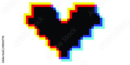 Glitch distorted geometric shape . Blurred heart
.Minimal art design . Noise destroyed logo . Trendy defect error shapes . Glitched frame .Pixel effect .vector 