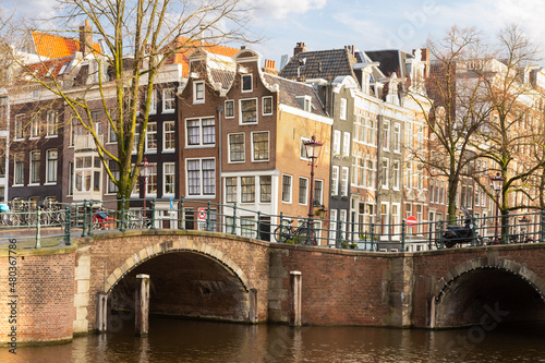 Historic old canal houses on the Reguliersgracht in the center of Amsterdam.