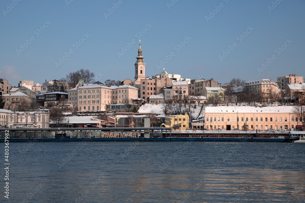 Serbia: View of Belgrade downtown area from across the Sava river