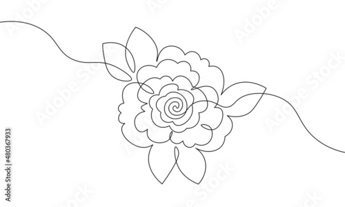 One line sunflower element. Black and white monochrome continuous single line art. Floral nature Woman day gift romantic date illustration sketch outline drawing