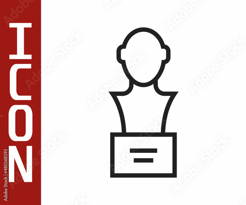 Black line Gypsum head sculpture bust icon isolated on white background. Vector
