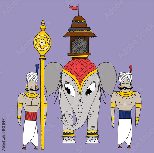 Guardie con elefante e sultano nel baldacchino
