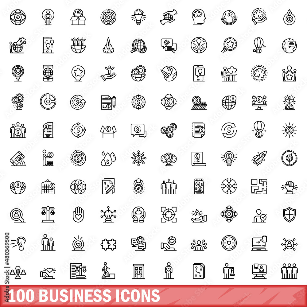100 business icons set, outline style 100 business icons set, outline style
