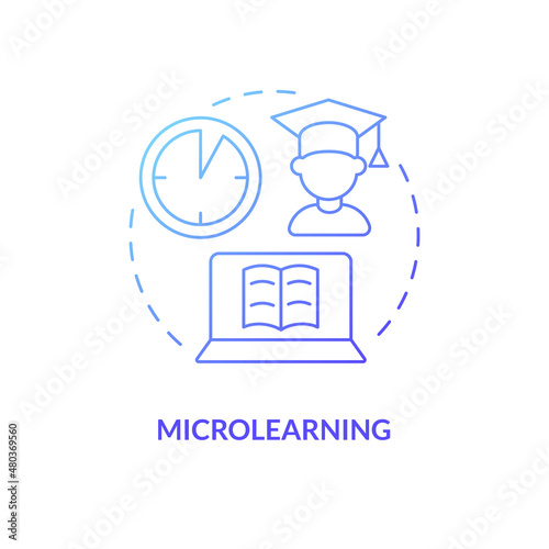 Microlearning blue gradient concept icon. Short time lessons method abstract idea thin line illustration. Isolated outline drawing. Editable stroke. Roboto-Medium, Myriad Pro-Bold fonts used photo