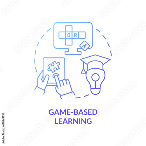 Game based learning blue gradient concept icon. Engagement and motivation abstract idea thin line illustration. Isolated outline drawing. Editable stroke. Roboto-Medium, Myriad Pro-Bold fonts used