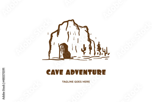 Retro Vintage Cave Grotto Den for Adventure Logo Design Vector
