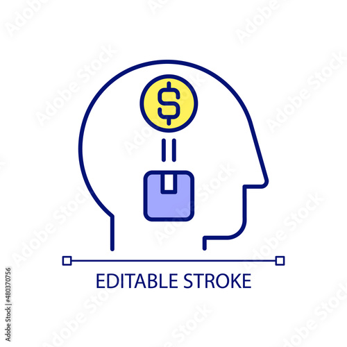 Customer perception RGB color icon. Profitability improvement. Determine price for product. Pricing review. Isolated vector illustration. Simple filled line drawing. Editable stroke. Arial font used