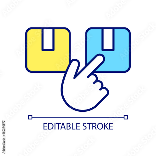 Product strategy RGB color icon. Customer behavior. Select product with lowest price. Deciding factor. Isolated vector illustration. Simple filled line drawing. Editable stroke. Arial font used