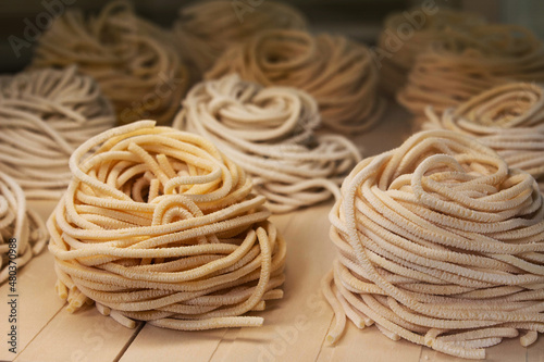 Fresh hand made organic italian pasta closeup